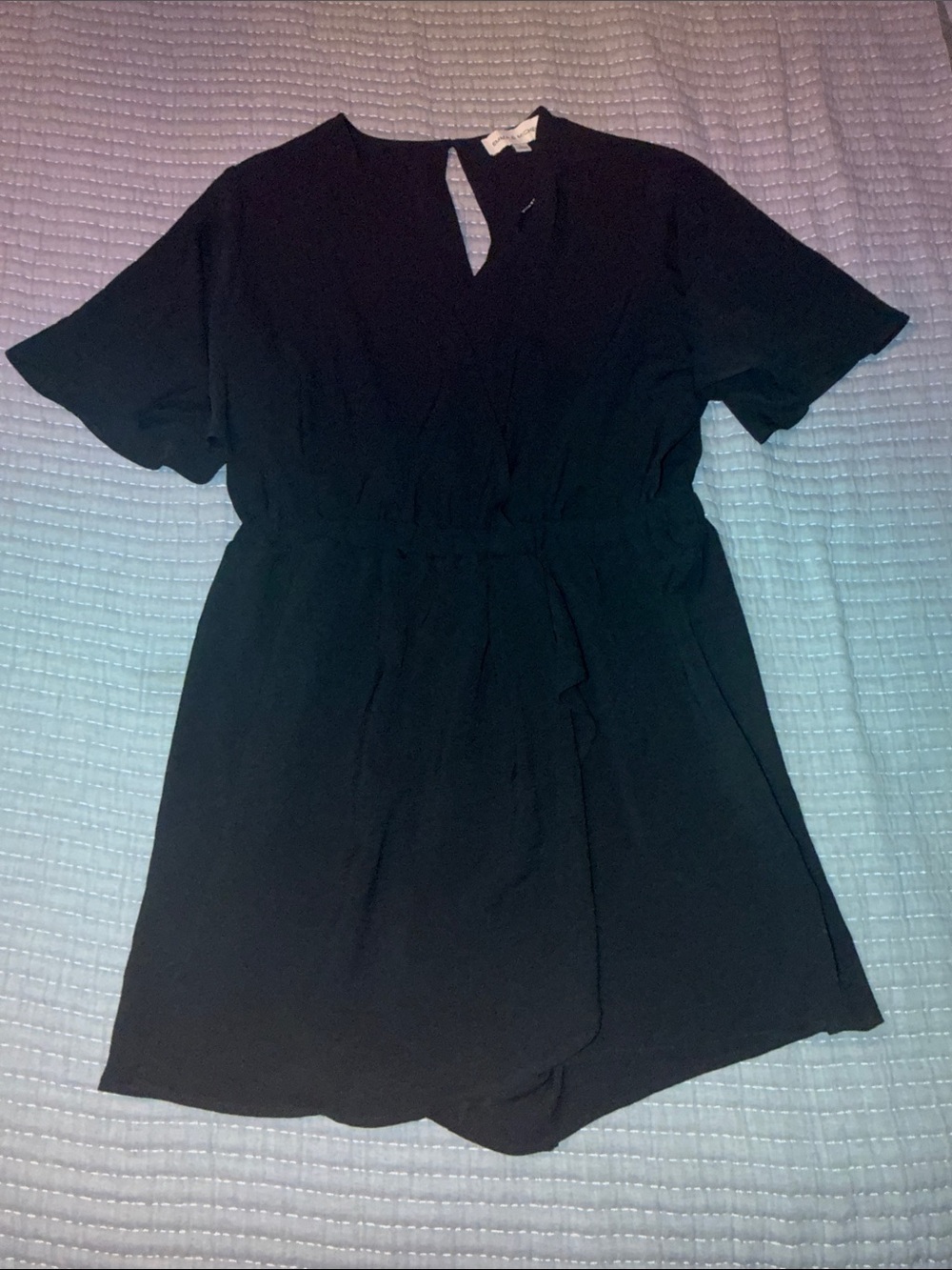Emma & Michele Black Short Sleeve V-Neck Romper Dress